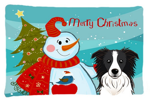 Snowman With Border Collie Fabric Standard Pillowcase