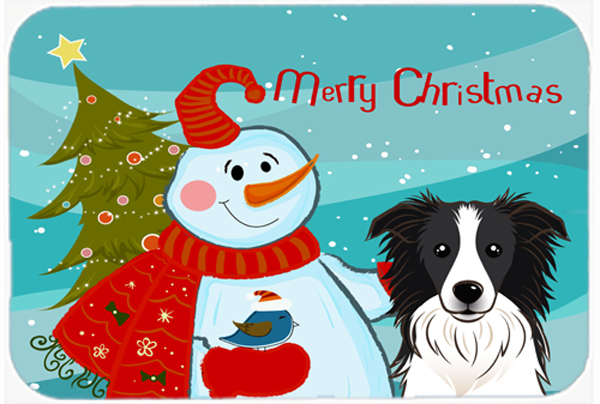 Picture of Carolines Treasures BB1861LCB Snowman With Border Collie Glass Cutting Board- Large