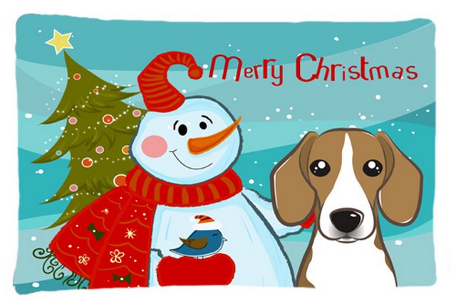 BB1859PILLOWCASE Snowman With Beagle Fabric Standard Pillowcase