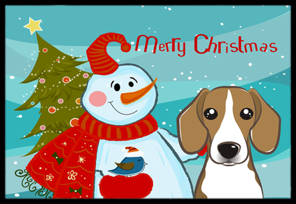 Snowman With Beagle Indoor & Outdoor Mat- 24 x 36 in.