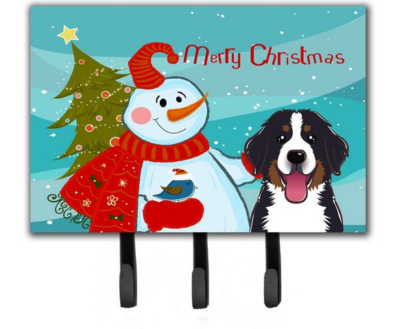 BB1857TH68 Snowman With Bernese Mountain Dog Leash & Key Holder