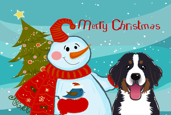 BB1857PLMT Snowman With Bernese Mountain Dog Fabric Placemat