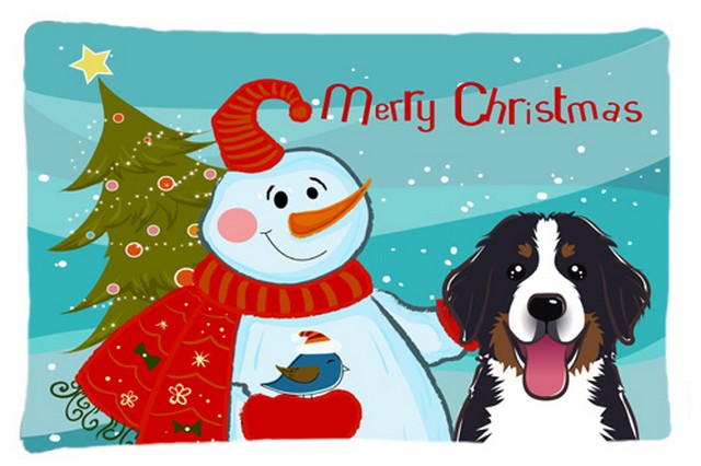 Snowman With Bernese Mountain Dog Fabric Standard Pillowcase