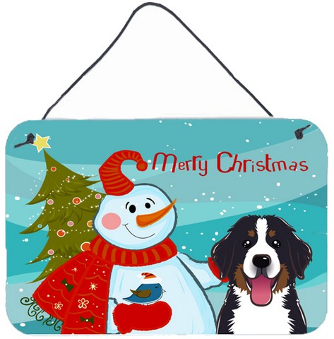 Snowman With Bernese Mountain Dog Wall and Door Hanging Prints