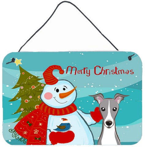 Snowman With Italian Greyhound Wall and Door Hanging Prints
