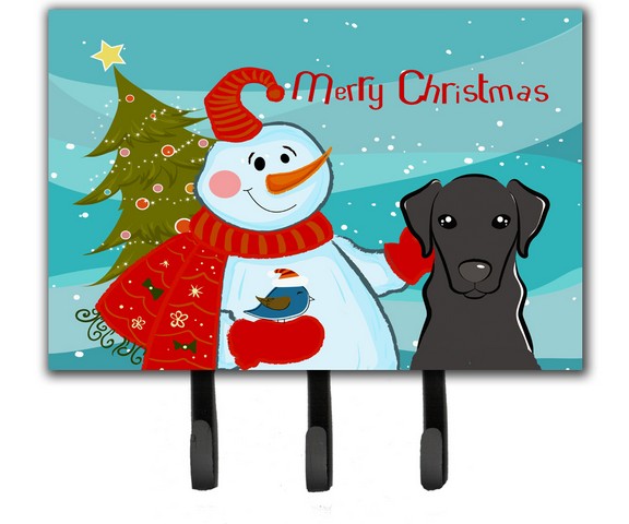 BB1855TH68 Snowman With Black Labrador Leash & Key Holder