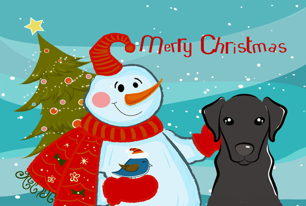 BB1855PLMT Snowman With Black Labrador Fabric Placemat