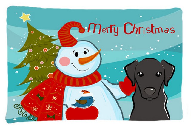 Snowman With Black Labrador Fabric Standard Pillowcase