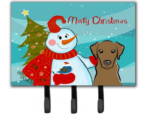 BB1854TH68 Snowman With Chocolate Labrador Leash & Key Holder