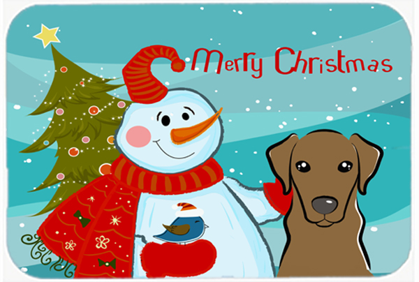 Picture of Carolines Treasures BB1854LCB Snowman With Chocolate Labrador Glass Cutting Board- Large