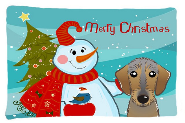 Snowman With Wirehaired Dachshund Fabric Standard Pillowcase
