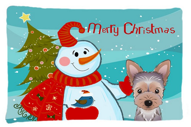 Snowman With Yorkie Puppy Fabric Standard Pillowcase
