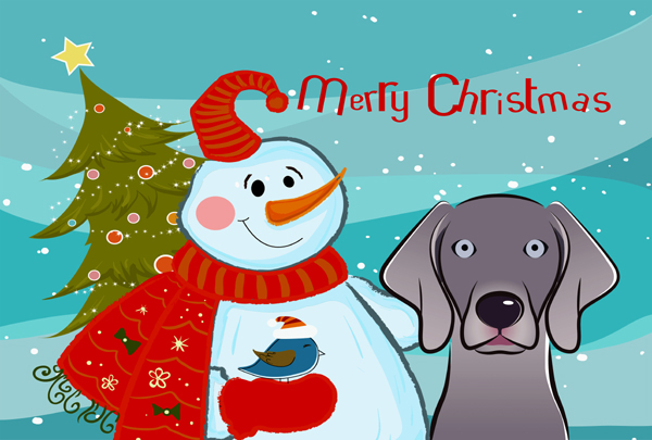 Snowman With Weimaraner Fabric Placemat