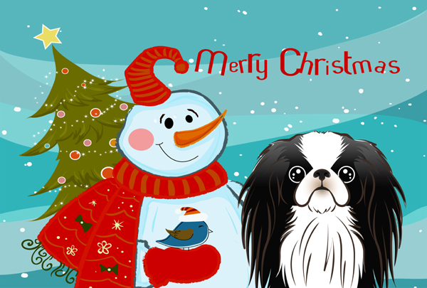 Snowman With Japanese Chin Fabric Placemat