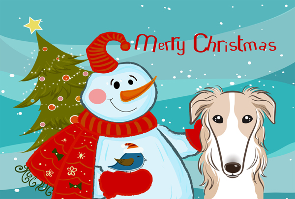 BB1848PLMT Snowman With Borzoi Fabric Placemat