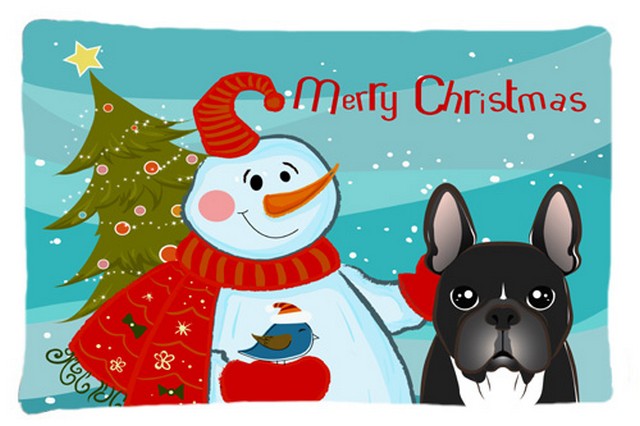 Snowman With French Bulldog Fabric Standard Pillowcase