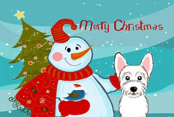 Snowman With Westie Fabric Placemat