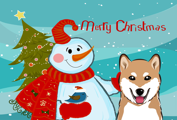 BB1845PLMT Snowman With Shiba Inu Fabric Placemat
