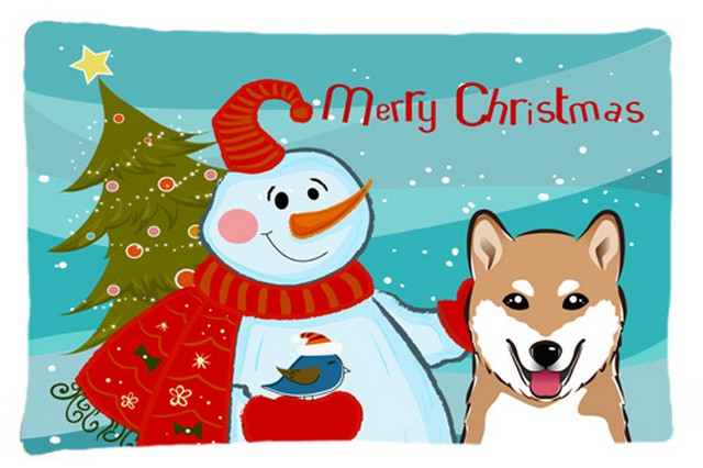 BB1845PILLOWCASE Snowman With Shiba Inu Fabric Standard Pillowcase