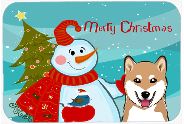 Picture of Carolines Treasures BB1845LCB Snowman With Shiba Inu Glass Cutting Board- Large