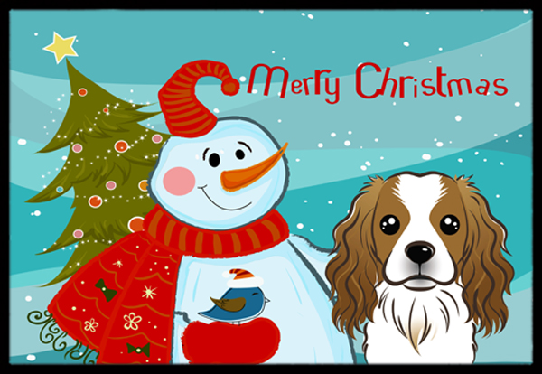 Snowman With Cavalier Spaniel Indoor & Outdoor Mat 18 x 27 in.