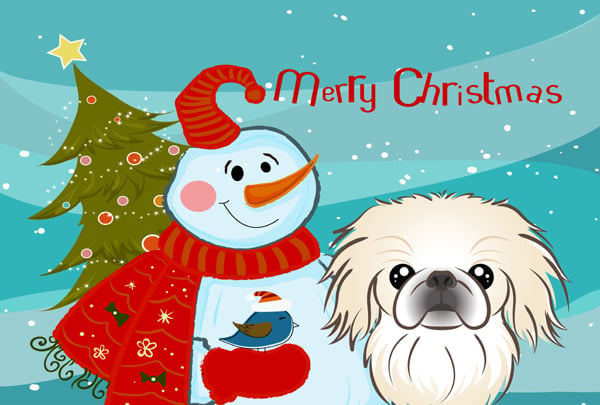 BB1841PLMT Snowman With Pekingese Fabric Placemat