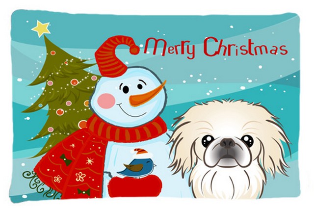 Snowman With Pekingese Fabric Standard Pillowcase