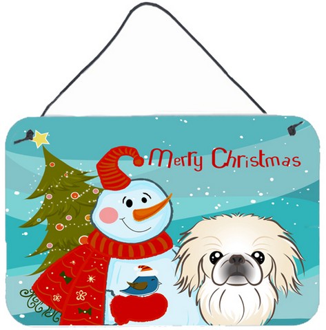 Snowman With Pekingese Wall and Door Hanging Prints