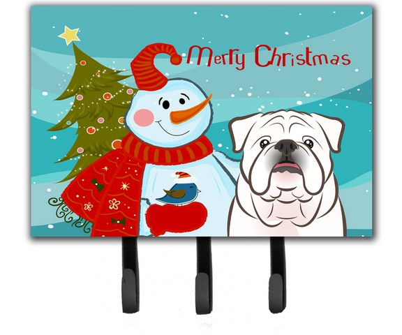 Snowman With White English Bulldog Leash & Key Holder