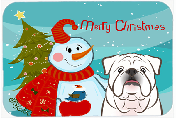 Picture of Carolines Treasures BB1840LCB Snowman With White English Bulldog Glass Cutting Board- Large