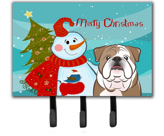 BB1839TH68 Snowman With English Bulldog Leash & Key Holder