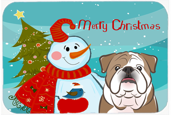 Picture of Carolines Treasures BB1839LCB Snowman With English Bulldog Glass Cutting Board- Large