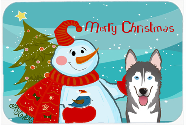 Picture of Carolines Treasures BB1838LCB Snowman With Alaskan Malamute Glass Cutting Board- Large
