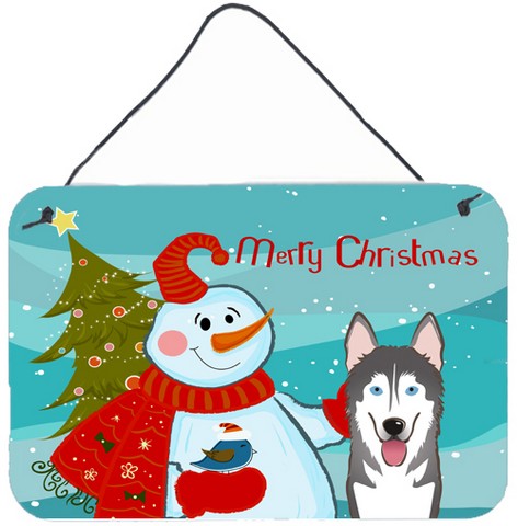 Snowman With Alaskan Malamute Wall and Door Hanging Prints