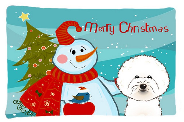 Snowman With Bichon Frise Fabric Standard Pillowcase