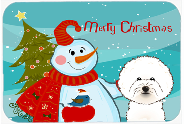 Picture of Carolines Treasures BB1837LCB Snowman With Bichon Frise Glass Cutting Board- Large