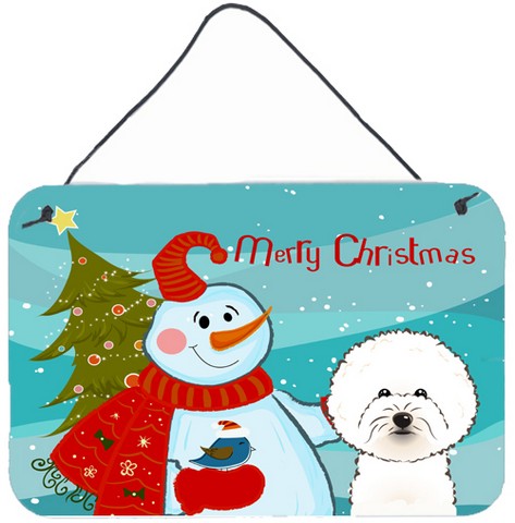 Snowman With Bichon Frise Wall and Door Hanging Prints