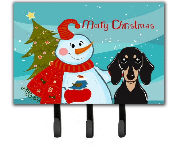 BB1835TH68 Snowman With Smooth Black And Tan Dachshund Leash & Key Holder