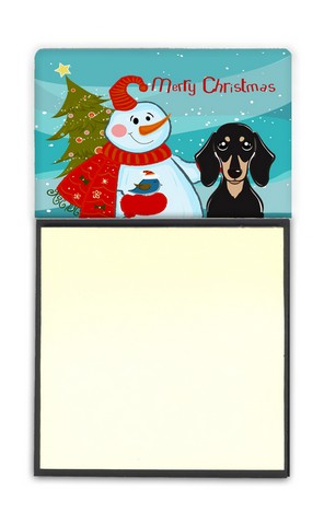 BB1835SN Snowman With Smooth Black And Tan Dachshund Sticky Note Holder