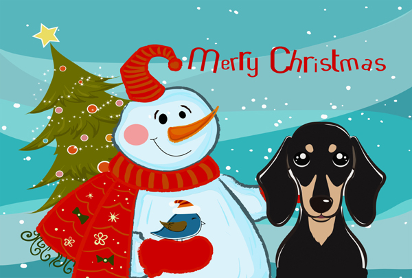 BB1835PLMT Snowman With Smooth Black And Tan Dachshund Fabric Placemat