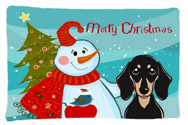 Snowman With Smooth Black And Tan Dachshund Fabric Standard Pillowcase