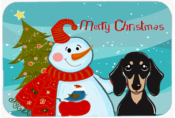 BB1835MP Snowman With Smooth Black And Tan Dachshund Mouse Pad- Hot Pad & Trivet