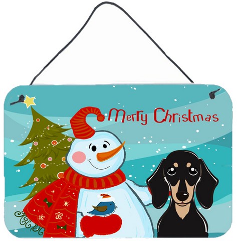 Snowman With Smooth Black And Tan Dachshund Wall and Door Hanging Prints