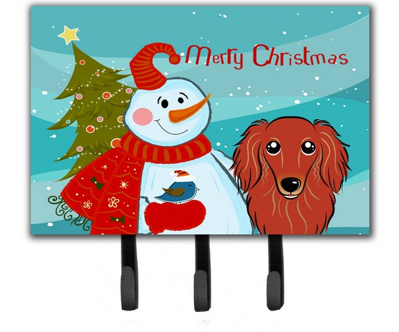 Snowman With Longhair Red Dachshund Leash & Key Holder