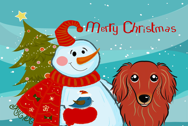 BB1834PLMT Snowman With Longhair Red Dachshund Fabric Placemat