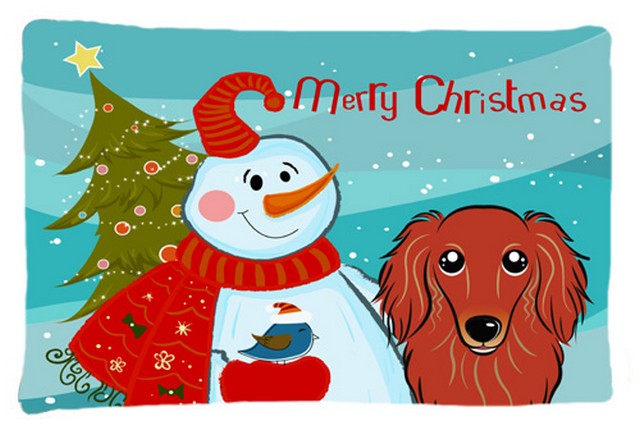 Snowman With Longhair Red Dachshund Fabric Standard Pillowcase