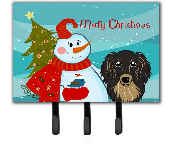 Snowman With Longhair Black And Tan Dachshund Leash & Key Holder