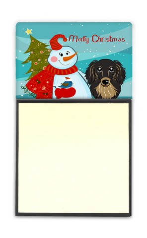 BB1833SN Snowman With Longhair Black And Tan Dachshund Sticky Note Holder