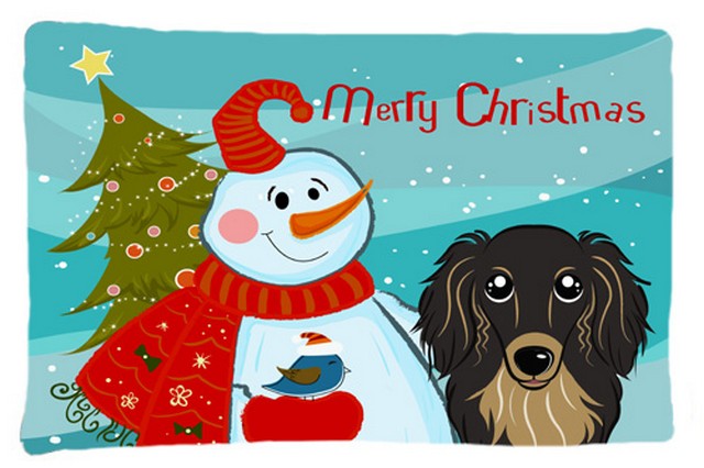 Snowman With Longhair Black And Tan Dachshund Fabric Standard Pillowcase