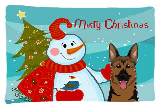 BB1831PILLOWCASE Snowman With German Shepherd Fabric Standard Pillowcase